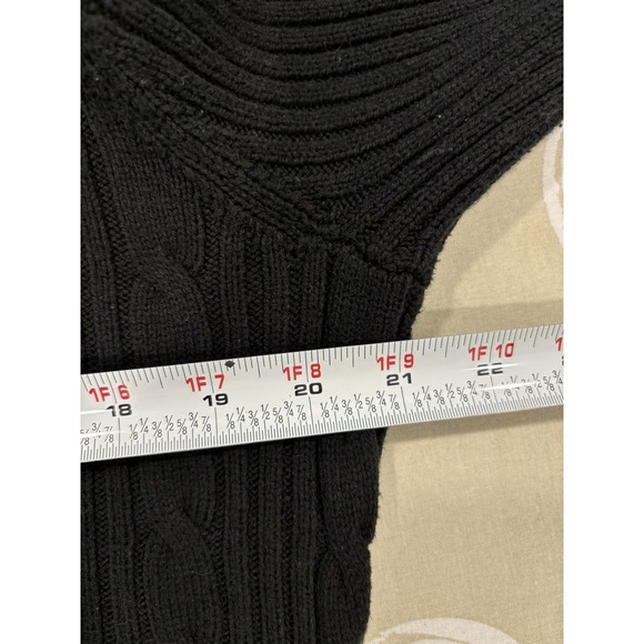 DKNY Jeans Large Cable Knit Hooded Sweater Black Quarter Zip Pullover Logo - Picture 8 of 9